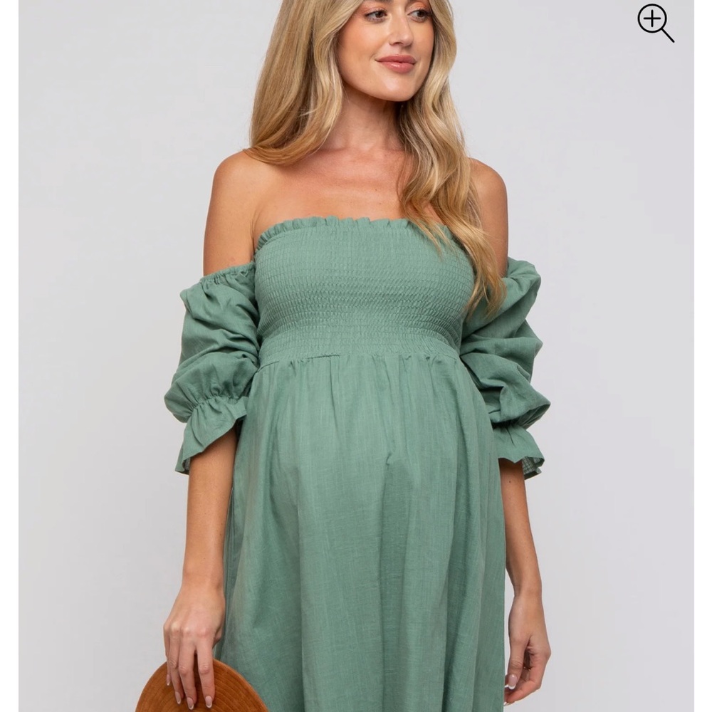 Pinkblush Strapless Off-Shoulder Smocked Bodice Maxi Dress in Sage Green